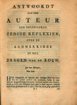 Antwoordt aan den auteur der zogenaamde zedige reflexien, over de aanmerkinge op het dragen van de rouw. by Pieter van Os