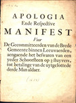 Apologia ende respective manifest voor de gecommitteerden van de Brede Gemeente binnen Leeuwaerden,