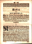 Auffsatz Pro Memoria, Das ist: Wahre Copia Deren Zweyen Memorialien, Welche jüngstens in Nahmen Ihrer Britannischen Majestät und Ihro Hochmögenden der Herren General Staaten dem Herrn Grafen d'Avaux, Extraordinar Ambassadeur Sr. Allerchristlichsten Majest by England and Wales Sovereign (1694-1702 : William III) and Avaux comte d'