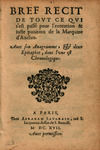 Bref Recit De Tovt Ce Qvi s'est passé pour l'execution & iuste punition de la Marquize d'Anchre. by Abraham Saugrain