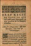 Bref Recit De Tovt Ce Qvi s'est passé pour l'execution & iuste punition de la Marquize d'Anchre. by Abraham Saugrain