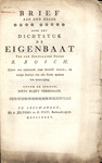 Brief aan den Heere over het dichtstuk de eigenbaat van den eerwaarden Heere B. Bosch