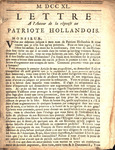 Lettre a l'auteur de la réponse au patriote Hollandois.