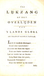 Lijkzang op het overlijden van 's lands glori, door Patriophilus by Elie Luzac and Pieter Huizinga Bakker