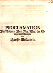 Proclamation: Im Nahmen Ihro Maj. Maj. des Königs und Königin von Gross-Britannien [Proclamations in the Name of their Majesties the King and Queen of Great Britain] by England and Wales Sovereign (William and Mary)