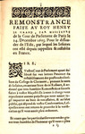 Remontrance faite av roy Henry Le Grand : by France Parlement (Paris) and Henry IV King of France