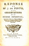 Reponse de Mr. J. de Pinto, aux observations d'un homme impartial, by Isaac de Pinto and Pierre Frédéric Gosse
