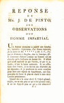 Reponse de Mr. J. de Pinto, aux observations d'un homme impartial, by Isaac de Pinto and Pierre Frédéric Gosse