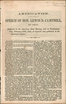 Americanism. Speech of Hon. Lewis D. Campbell, of Ohio, delivered at the American mass meeting, held in Washington city, February 29th, 1856 by Lewis D. Campbell and Buell & Blanchard